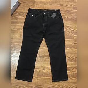 True Religion Black Straight Jeans with Seam Detail
